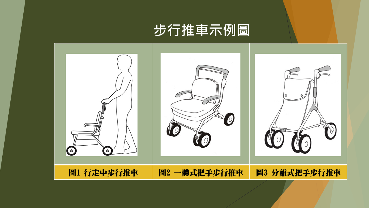 為因應年長者或身心障礙者步行之需求，經濟部標準檢驗局制定「步行推車」國家標準