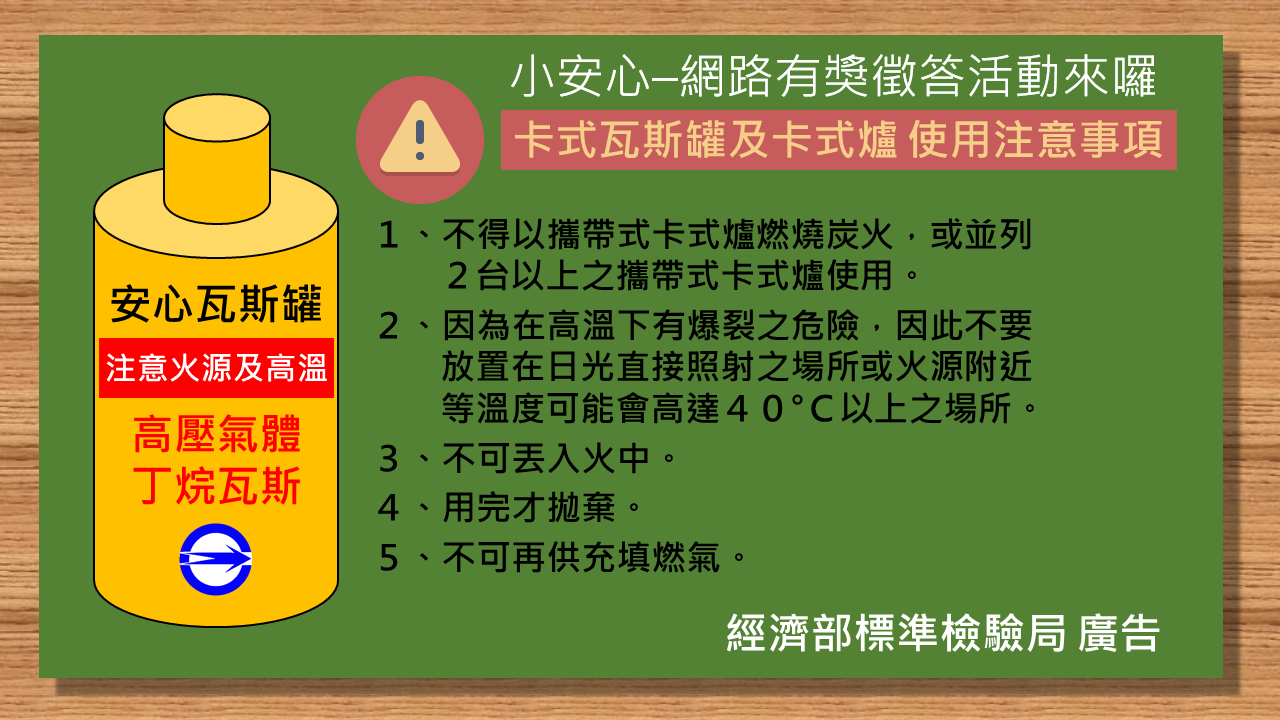 113年4月26日至5月25日「卡式瓦斯罐及卡式爐使用安全」網路有獎徵答活動