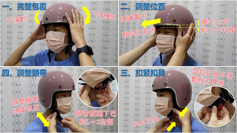 乘坐機車 安全「戴」起來～標準檢驗局臺南分局提供兒童用安全帽4個正確配戴步驟